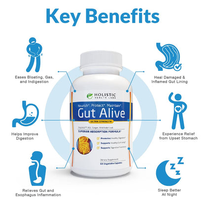 Gut Alive - All Natural Support to Fight IBS, Heartburn, Acid Indigestion, Acid Reflux, Bloating & Gas. Unique Formulation (60 Count (Pack of 2))