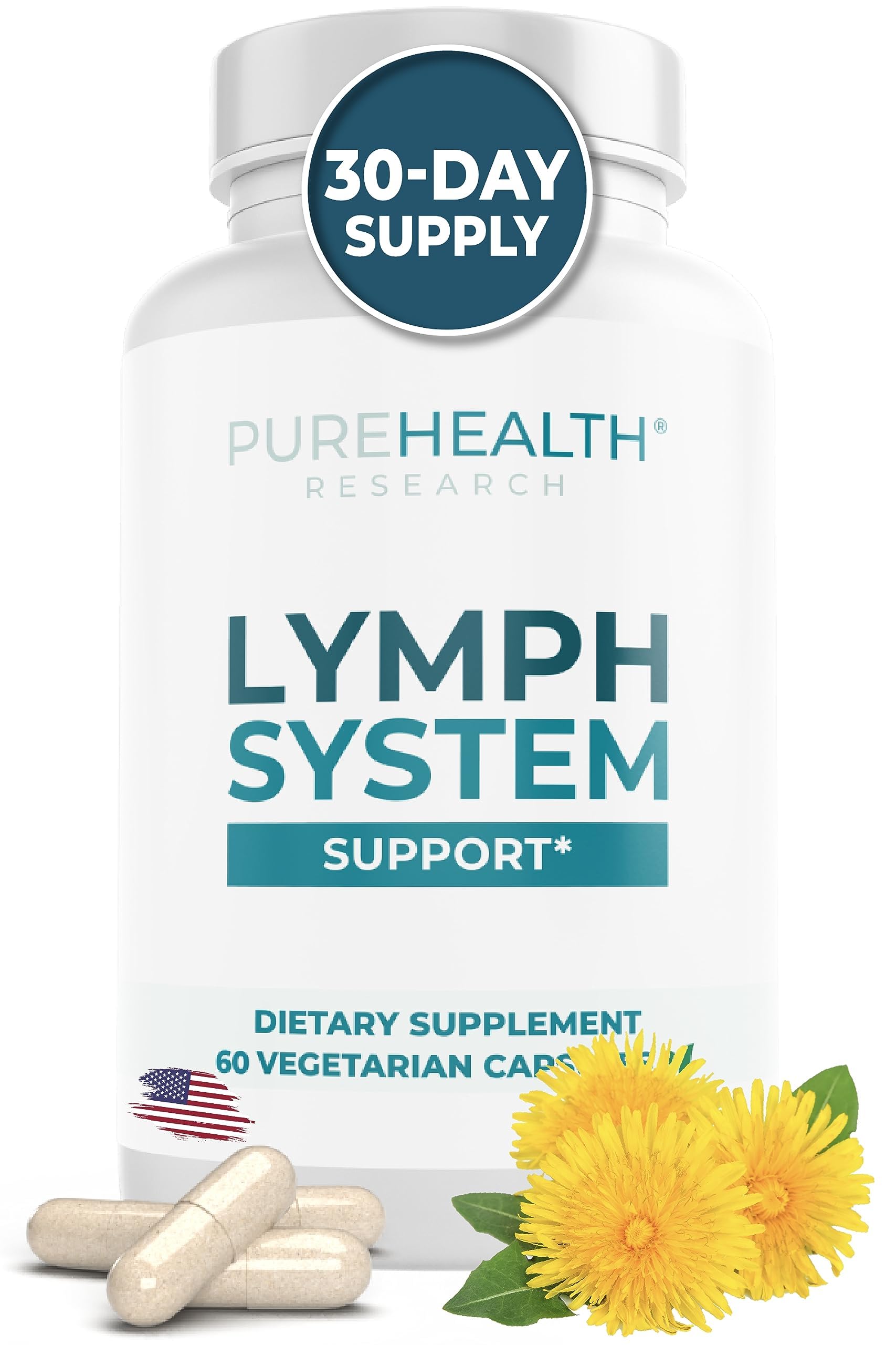 PUREHEALTH RESEARCH Lymph System Support – Lymphatic Drainage Supplement (60 Capsules)