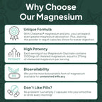Pure Magnesium Glycinate with Zinc - Maximum Strength Chelated Magnesium Supplement for Women and Men