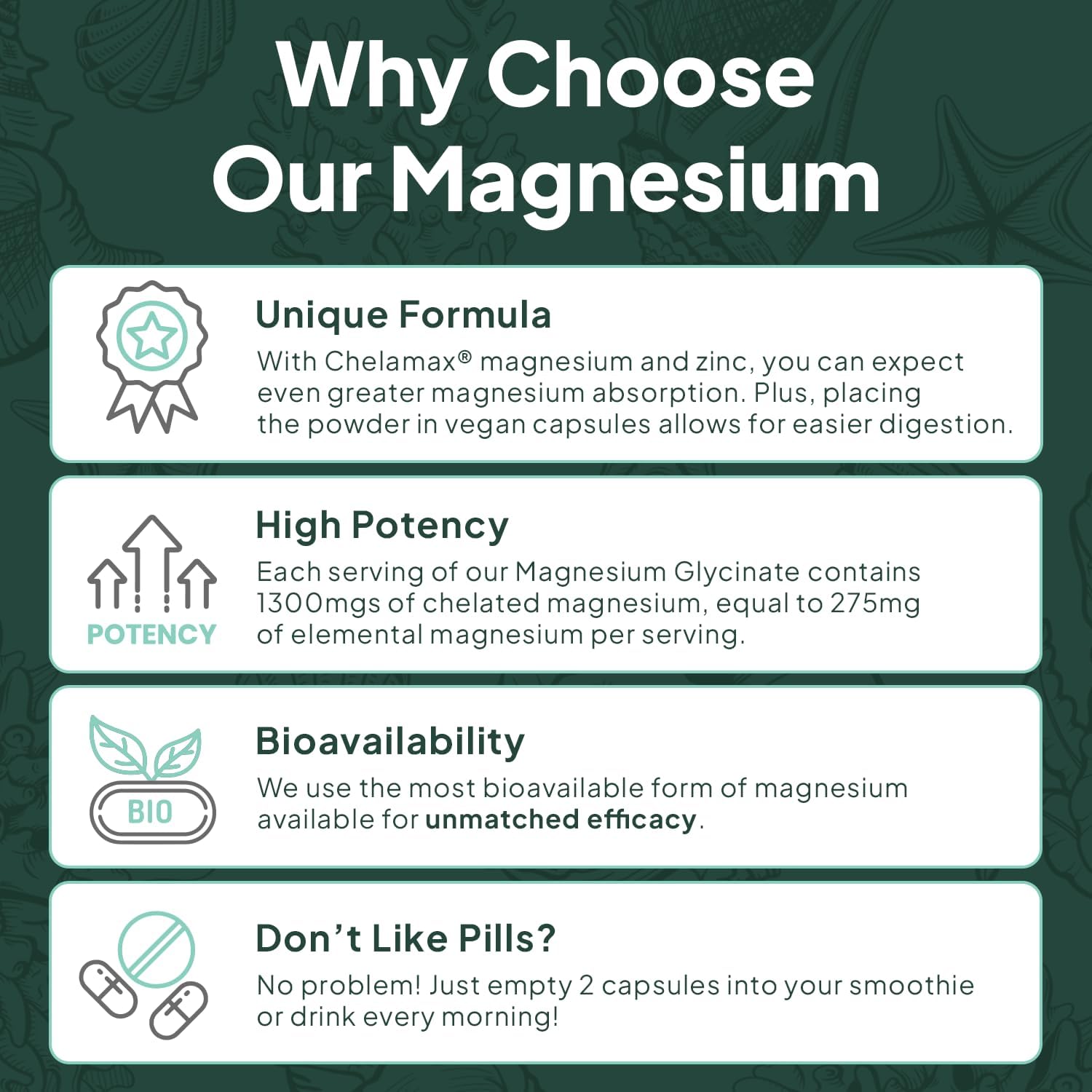Pure Magnesium Glycinate with Zinc - Maximum Strength Chelated Magnesium Supplement for Women and Men