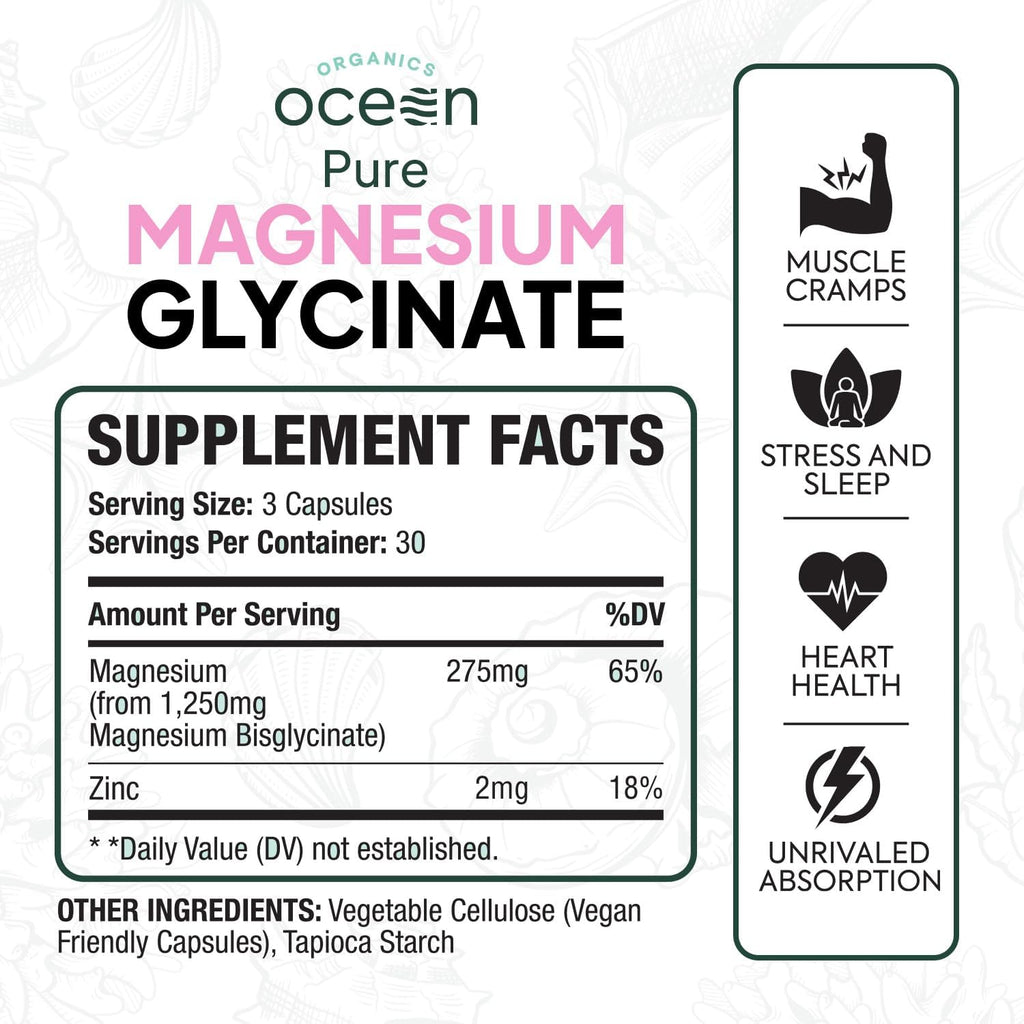 Pure Magnesium Glycinate with Zinc - Maximum Strength Chelated Magnesium Supplement for Women and Men
