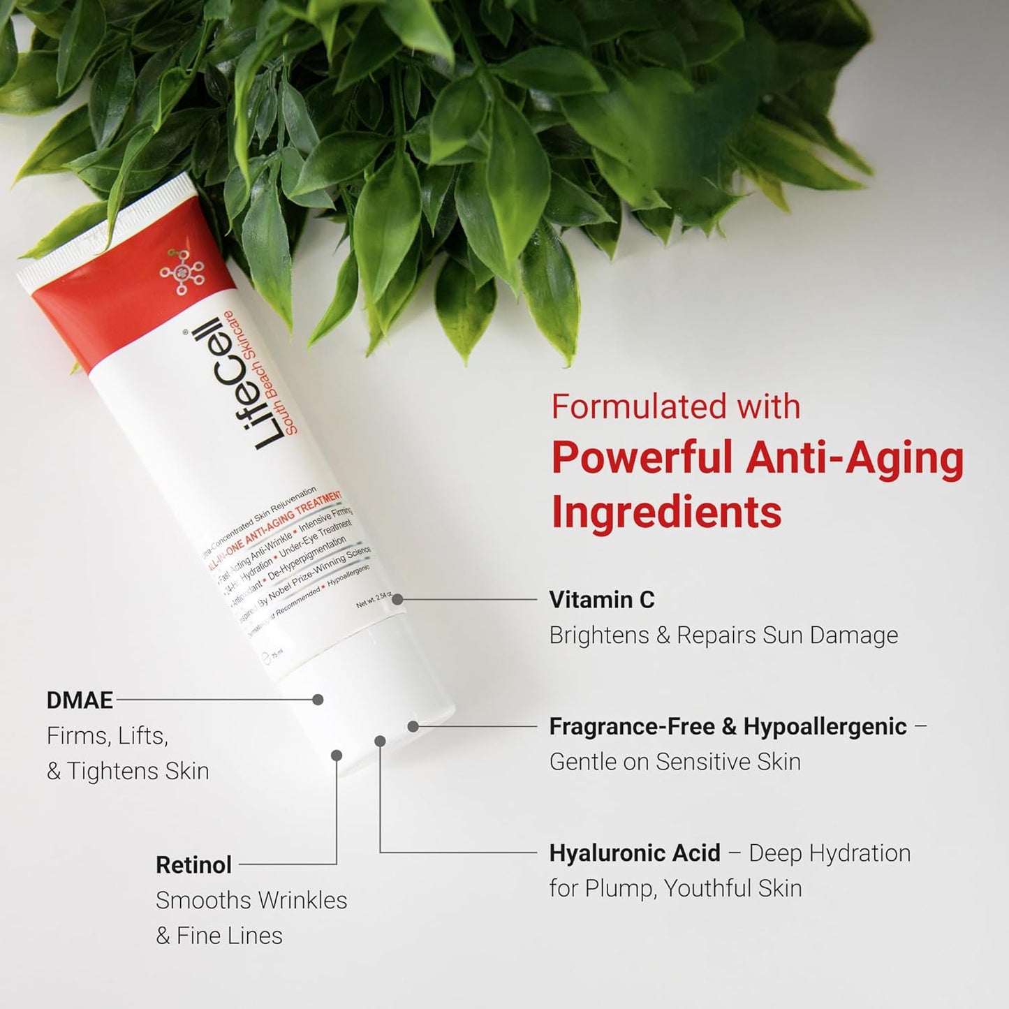 LifeCell Anti-Aging Cream – Retinol, Vitamin C & Hyaluronic Acid for Wrinkles, Fine Lines & Dark Circles (2.54oz)