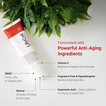 LifeCell Anti-Aging Cream – Retinol, Vitamin C & Hyaluronic Acid for Wrinkles, Fine Lines & Dark Circles (2.54oz)