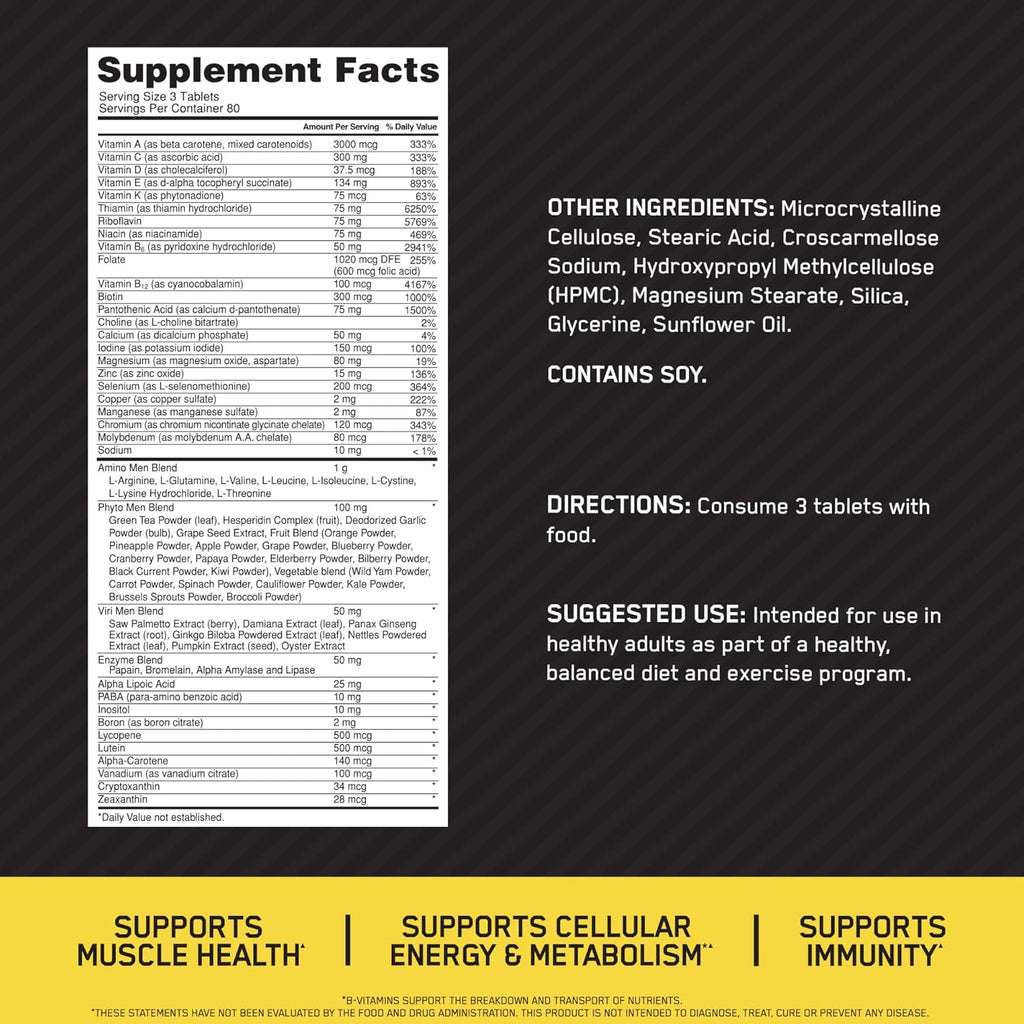 Optimum Nutrition Opti-Men Multivitamin – 240 Tablets, Daily Nutritional Support for Active Men (New)