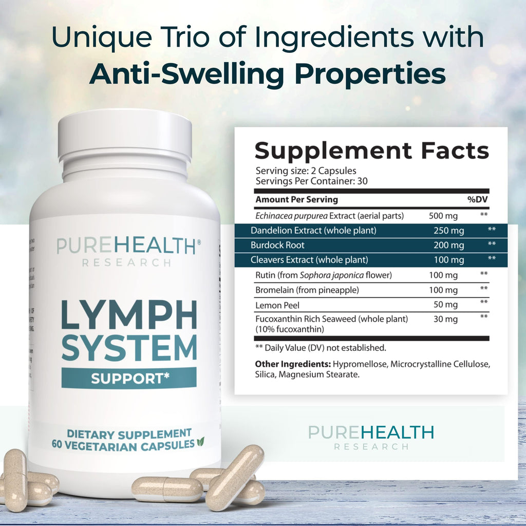 PUREHEALTH RESEARCH Lymph System Support – Lymphatic Drainage Supplement (60 Capsules)