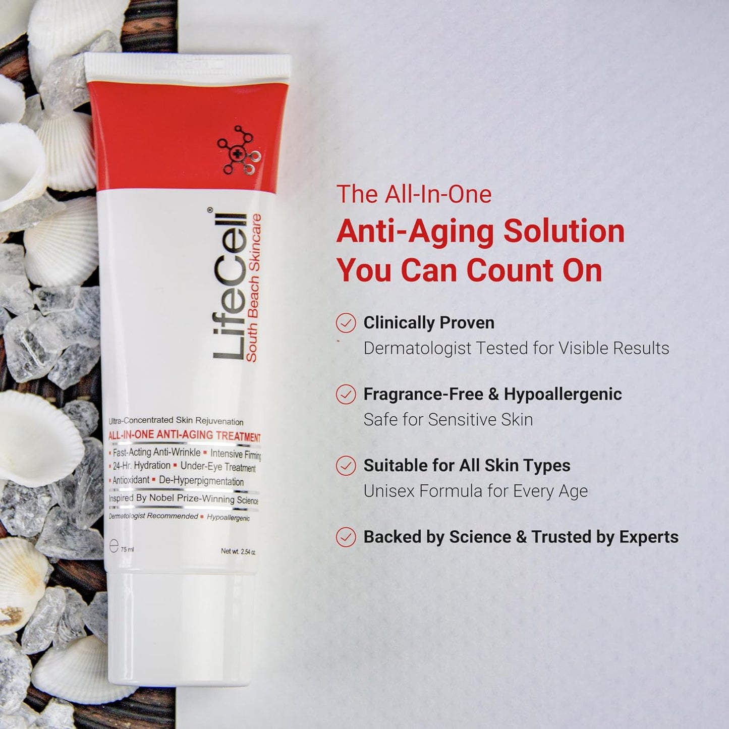 LifeCell Anti-Aging Cream – Retinol, Vitamin C & Hyaluronic Acid for Wrinkles, Fine Lines & Dark Circles (2.54oz)