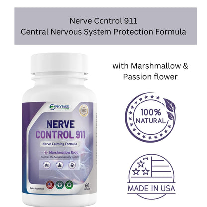 Nerve Control 911 supplement bottle with branding and product details on a white background