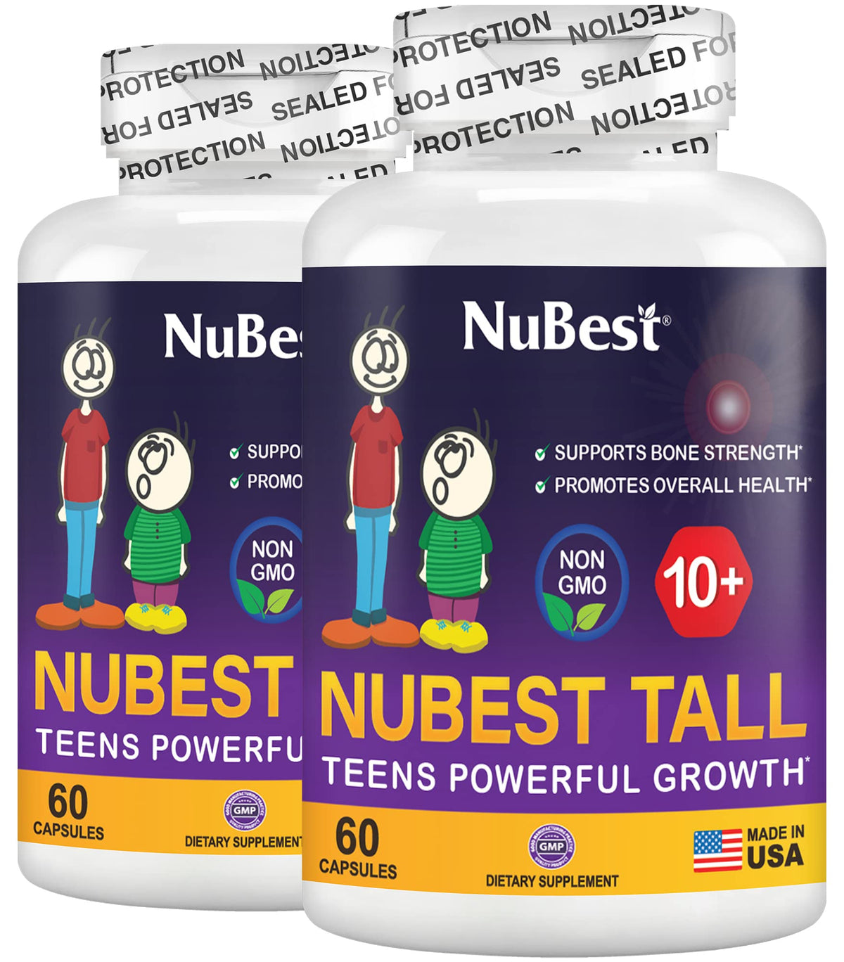 Two bottles of NuBest dietary supplements for teens on a white background