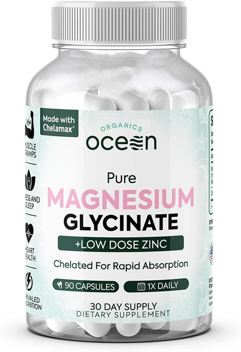 Pure Magnesium Glycinate with Zinc - Maximum Strength Chelated Magnesium Supplement for Women and Men